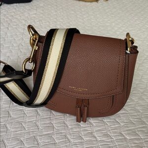 Marc Jacobs Brown Crossbody Bag with Striped Strap